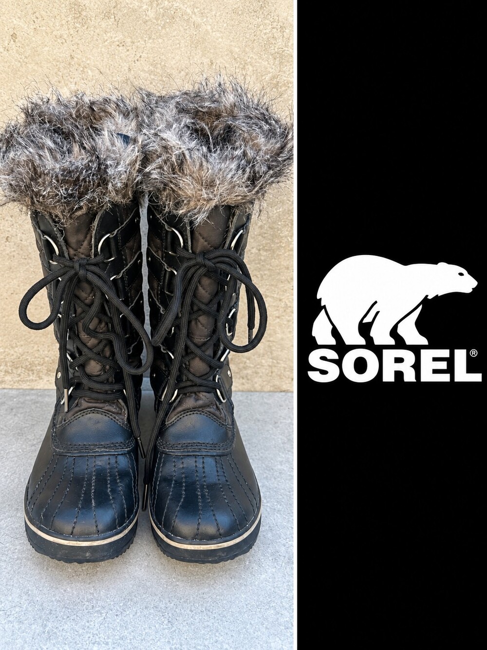 SOREL Tofino Black Waterproof Faux Fur Winter Boots Womenâs Size 6